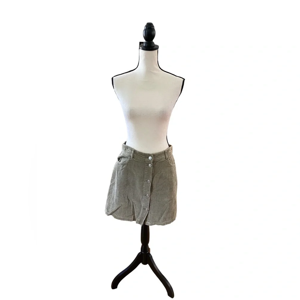 Ribbed Corduroy Button Up Mini Skirt - Picture 2 of 3